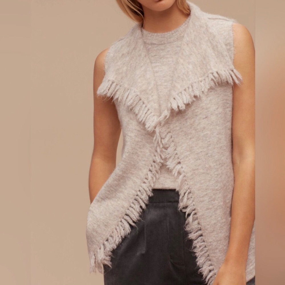 Aritzia Wilfred Free Fei Fei Vest Fringe Wool Alpaca Belted Cardigan Vest - Picture 2 of 12